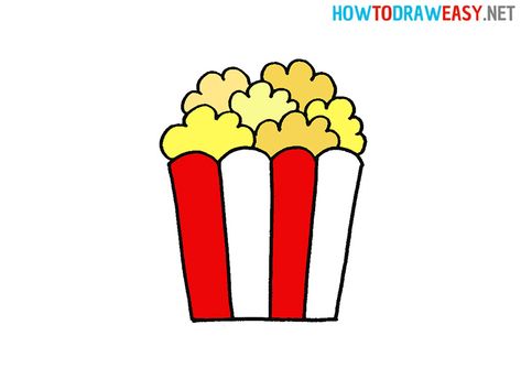 How to Draw Popcorn #Popcorn #Corn #PopcornDrawing #EasyPopcornDrawing #StepbyStepPopcornDrawing #HowtoDraw #DrawingTutorials #EasyDrawingTutorials #StepbyStepDrawingTutorials Popcorn Drawing Easy, Popcorn Drawing Simple, How To Draw Popcorn, Drawing With Friends, Popcorn Paint, Popcorn Drawing, Popcorn Logo, Corn Drawing, Letter Drawing