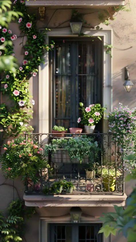 Idyllic House, Balcony Herbs, Paris Townhouse, Parisian Balcony, French Balcony, Balcony Garden Ideas, Modern Balcony, Balcony Flowers, Courtyard Design