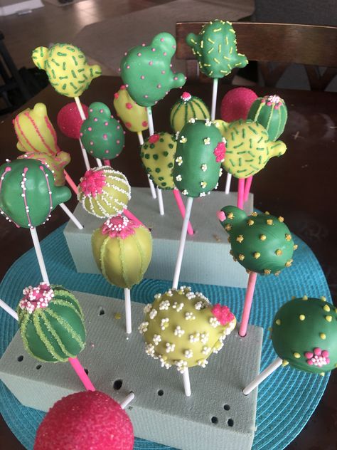 Cake Pops Mexican Theme, Taco Themed Cake Pops, Succulent Themed Party Food, Llama Cake Pops, Cactus Rice Krispie Treats, Cactus Themed Birthday Party, Succulent Cake Pops, Encanto Cake Pops, Mexican Cake Pops