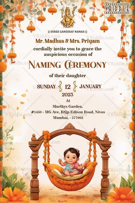 Naming Ceremony Template, Cradle Ceremony Invitation, Indian Baby Shower Invitations, Name Ceremony, Ceremony Template, Naming Ceremony Invitation, Wedding Illustration Card, Naming Ceremony Decoration, Cradle Ceremony