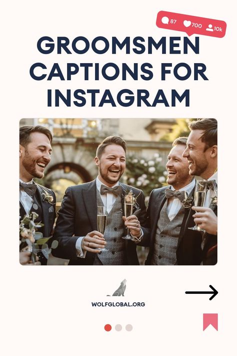 Promotional graphic for groomsmen Instagram captions with laughing men holding champagne glasses.
An infographic with clever phrases about groomsmen roles in weddings, adorned with emojis.
A joyful woman with a laptop, with graphics promoting an Instagram engagement pod. Party Captions, Groomsmen Pictures, Wedding Captions, Groomsmen Looks, Team Groom, Best Man Wedding, Wedding Photo Books, Groomsmen Photos, Perfect Captions