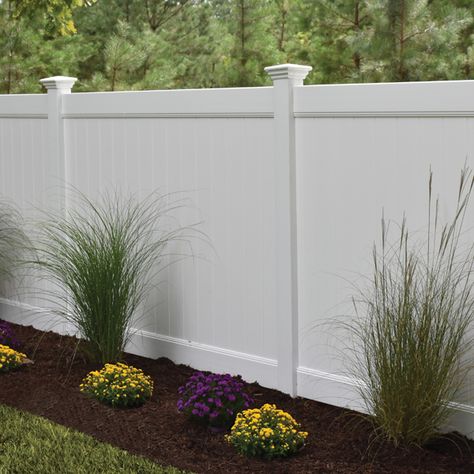 Vinyl Fence Landscaping, Privacy Fence Landscaping, Landscaping Along Fence, White Vinyl Fence, Vinyl Privacy Fence, Vinyl Fencing, Priority List, Privacy Fence Designs, White Fence