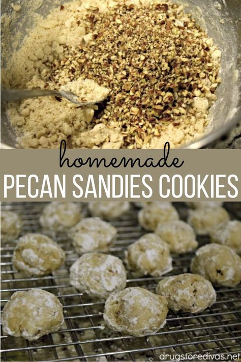 These Homemade Pecan Sandies Cookies are so easy to make. Plus, the dough freezes easily so you don't have to make a full batch at once. Pecan Sandies Recipe, Pecan Sandies Cookies, Sandies Cookies, Sandies Recipe, Homemade Recipe Books, Pecan Sandies, Holiday Cookie Recipes, Meringue Cookies, Holiday Cookie