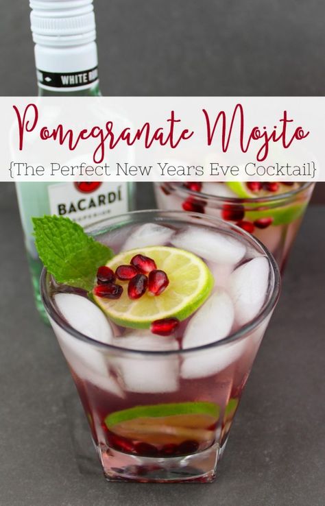 Pomegranate Mojito {The Perfect New Years Eve Cocktail} - Busy Being Jennifer Pomegranate Mojito, Pomegranate Cocktails, Mint Drink, Mojito Cocktail, Mojito Recipe, Best Cocktail Recipes, Festive Drinks, Delicious Cocktails, Wedding Cocktails