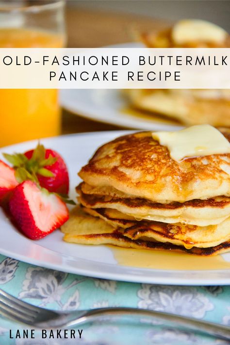 Old-Fashioned Buttermilk Pancakes - Lane Bakery Old Fashioned Buttermilk Pancakes, Best Buttermilk Pancake Recipe, Old Fashion Pancakes, Crispy Pancake Recipe, Buttermilk Pancakes From Scratch, Buttermilk Pancakes Easy, Breakfast Casserole French Toast, Buttermilk Pancakes Recipe, Crispy Pancakes