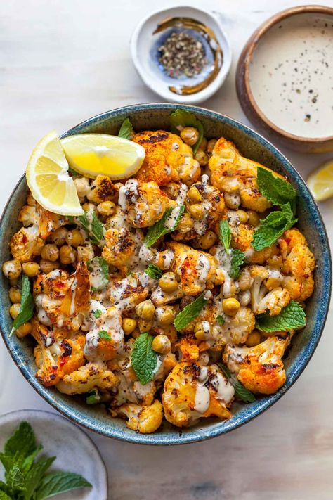 Roasted Cauliflower Salad, One Pot Dinners, Cauliflower Salad, Tahini Dressing, Chickpea Salad, Pesto Pasta, Cooked Vegetables, Crowd Pleaser, Roasted Cauliflower