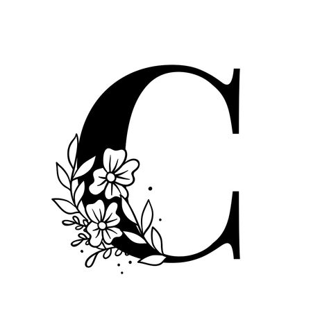 Letter C script psd floral alphabet | free image by rawpixel.com / Tvzsu Alphabet Typography, C Letter, Font Typography, Floral Alphabet, Letter C, Alphabet, Typography, Black And White, Floral