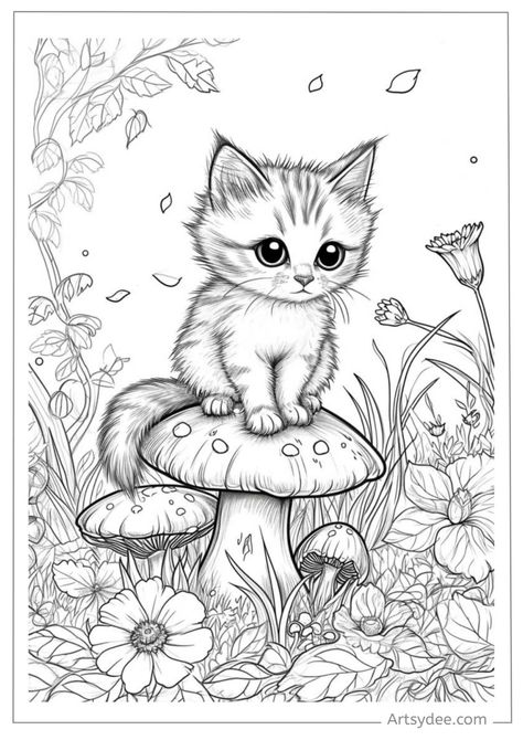 Discover 37 adorable and free printable kitten coloring pages for both children and adults. Unleash your creativity and relax with these charming feline illustrations. Perfect for #familyfun and #arttherapy. Let's color together! #KittenColoring #PrintableColoringPages Cat Coloring Pages For Adults, Kitten Coloring Pages, Mandala Animals, Free Printables For Kids, Colored Pencil Art Projects, Kittens Coloring, Summer Kid, Cat Coloring, Kitty Coloring