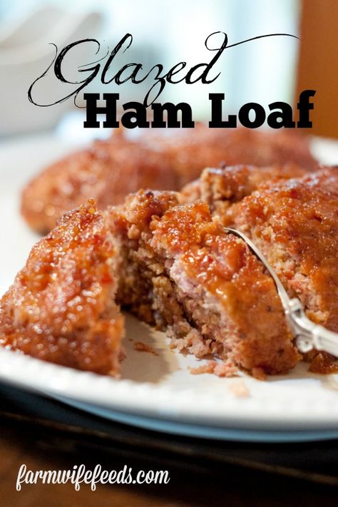 Glazed Ham Loaf from Farmwife Feeds is a family favorite for holidays, a mixture of ham and ground pork with a sweet glaze. #pork ##ham #meat #recipe Amish Ham Loaf Recipe, Pork Ideas, Ham Sauce, Ham Dishes, Crockpot Ham, Sweet Glaze, Leftover Ham Recipes, Easy Ham, Glazed Ham