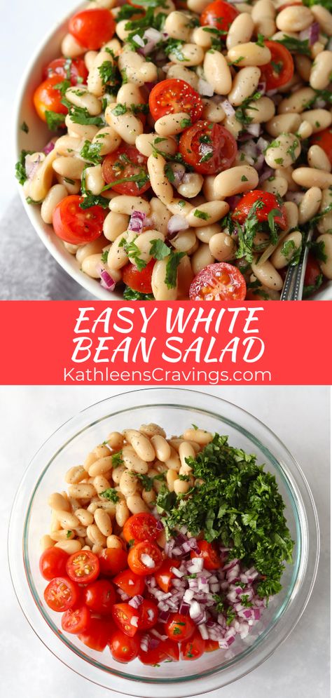 White Bean Salad Recipes, Easy Healthy Side Dishes, Burger Side Dishes, White Bean Recipes, Healthy Beans, White Bean Salad, Bean Salad Recipes, Vegan Side Dishes, Vegan Sides