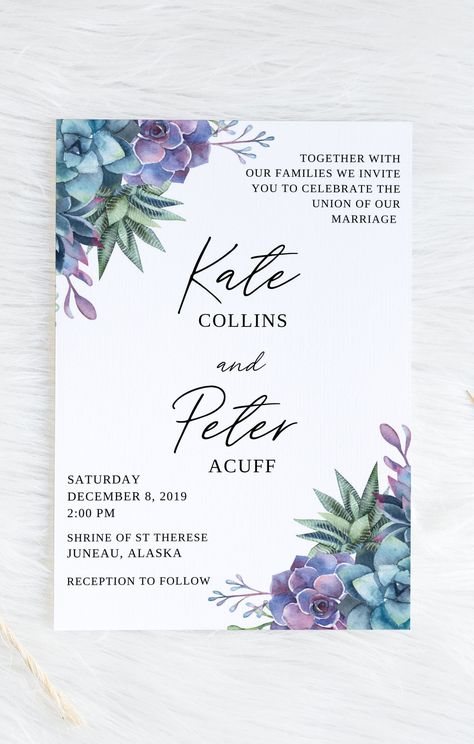 Succulent Wedding Decor, Blank Wedding Invitations, Adirondack Wedding, Succulent Wedding Invitations, Free Wedding Invitations, Wedding Greenery, Boda Mexicana, Purple Wedding Invitations, Wedding Announcement