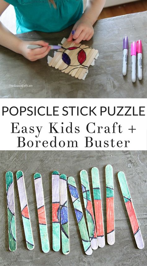 Make a popsicle stick puzzle - your child will love this easy DIY puzzle craft. Keep them entertained with their own custom puzzle activity! Popsicle Stick Puzzle, Crafts For Kids Easy Diy, Quick Kids Crafts, Stick Puzzle, Babysitting Crafts, Puzzle Activity, Kerajinan Diy, Crafts For Kids Easy, Diy Puzzle