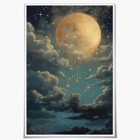 PRICES MAY VARY. Vintage Enchanting Celestial Moon Canvas Wall Art Oil Painting Dark Academia Night Sky Gothic Moon aesthetic postersWall Art：Vintage Enchanting Celestial Moon Canvas Wall Art Oil Painting Dark Academia Night Sky Gothic Moon aesthetic posterspictures wall decor Poster Measuring at 08x10/12x16/16x24/24x36/ inches You can choose canvas unframed wooden frame mounting or black frame mounting with advanced modern decoration. Vintage Enchanting Celestial Moon Canvas Wall Art Oil Painti Night Sky Nursery Mural, Planet Wall Art, Dark Academia Night, Night Sky Mural, Moon Celestial Art, Moon Painting Acrylic, Vintage Celestial Art, Aesthetics Posters, Moon Oil Painting