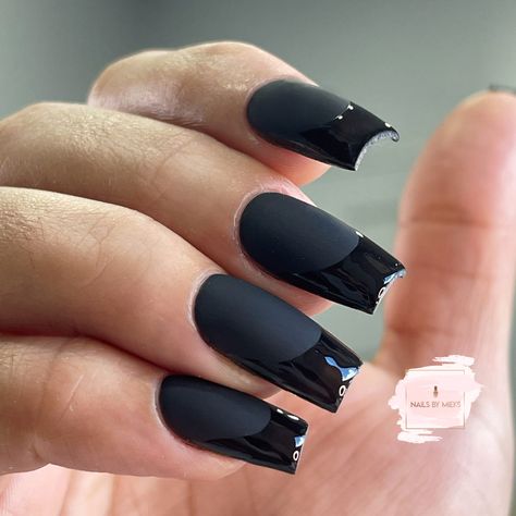 Black Matte French Tip Nails, Gel Polish French Tip, Polish French Tip, Black Nails Matte, Matte Gel Polish, Grey Matte Nails, Black French Nails, French Top, Matte Gel