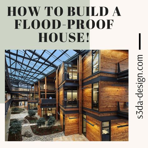 How to Build a Flood-Proof House!  Flood-Proof house design must be elevated above the base flood elevation allowing water to pass through below the house to prevent hydrostatic pressure on the home. There cannot be any walls, electrical, or mechanical equipment within the flood elevation. The house should be built with durable and sustainable construction.  #affordable #homedesign #landscapedesign #conceptdesign #interiors #decorating #interiordesign #building #quality House Design For Flooded Area, Tornado Proof Homes, Flood Resistant House, Flood Zone House Plans, Flood Proof House Design, Flood Zone House, Flood Plain House Plans, Flood Survival, Flooded Building