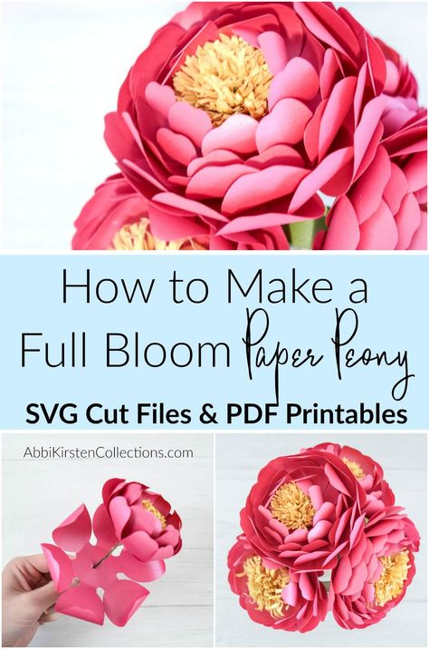 How to make a full bloom paper peony flowers. SVG cut files and PDF printables Paper Easter Crafts, Paper Peony Template, Paper Peony, Paper Flowers Diy Easy, Flower Peony, Rolled Paper Flowers, Paper Peonies, Large Paper Flowers, Paper Flower Template