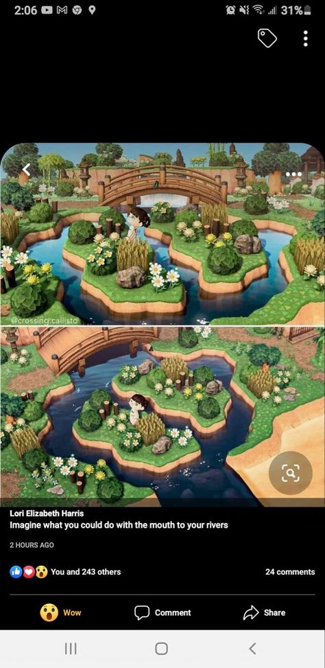 Acnh Water Island Designs, Acnh Spiral River, Animal Crossing Water Ideas, Animal Crossing Water Fall Ideas, Pond Inspo Acnh, Acnh Small Pond Ideas, Animal Crossing Lake Design, Water Animal Crossing, Animal Crossing Small Pond Ideas