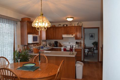 1990's Kitchen Remodel - Edge Construction Company Small Kitchen Window Treatments, 1990 Kitchen, 1990s Kitchen, Small Kitchen Window, Inset Cabinet Doors, Gold Lighting, Sunflower Kitchen Decor, Kitchen Remodel Cost, Kitchen And Bath Remodeling