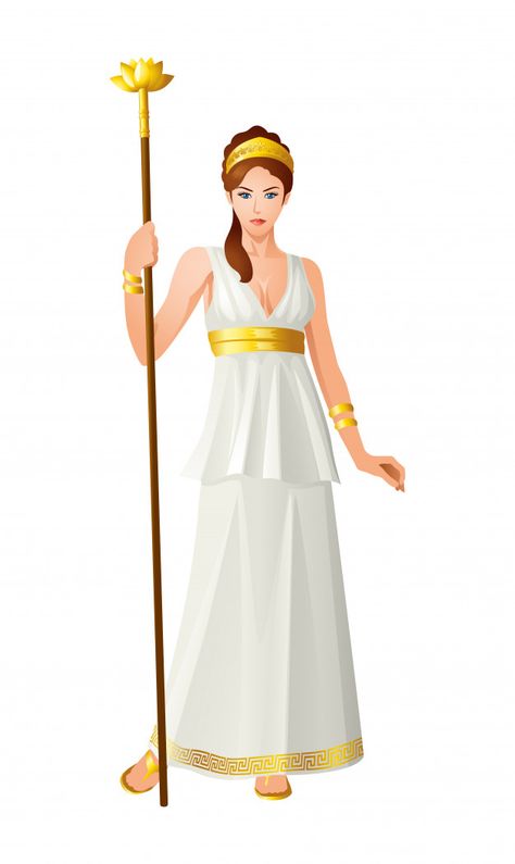 Greek gods and goddess hera | Premium Vector #Freepik #vector #icon #woman #girl #cartoon Hera Goddess Props, Hera The Goddess, Hera Goddess Costume, Gods And Goddesses Mythology, Hera Drawing, Hera Costume, Greek Mythology Costumes, Hera Greek Goddess, Greek Goddess Hera