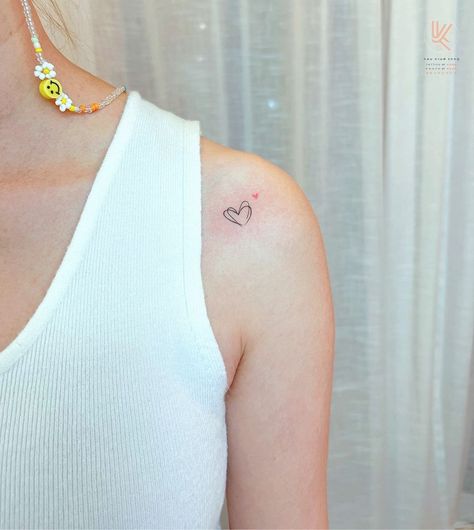 Hearts On Shoulder Tattoo, Shoulder Heart Tattoos For Women, Orange Heart Tattoo, Collarbone Heart Tattoo, Shoulder Heart Tattoo, Heart On Shoulder Tattoo, Heart Collar Bone Tattoo, Heart Shoulder Tattoo, Heart Tattoo Shoulder