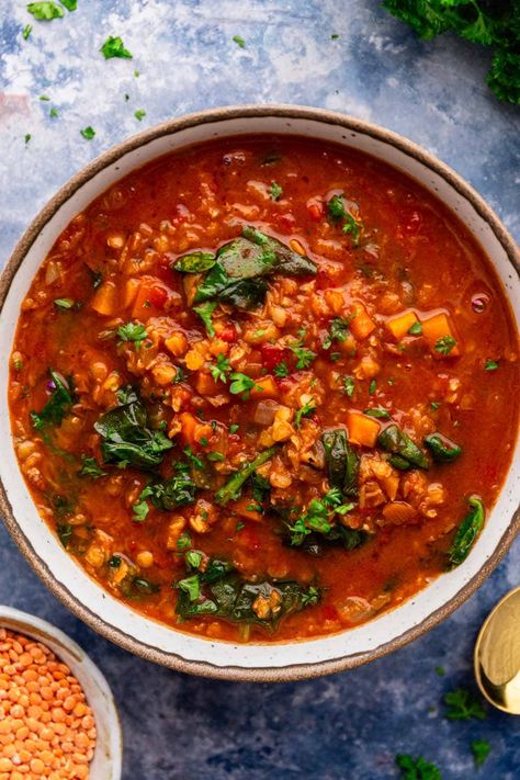 Discover the best lentil stew recipe! Packed with dried lentils, fresh veggies, flavorful spices, and hearty greens, it's simple, nourishing, and delicious. Lentils Stew, Lentils And Sausage, Lentil Stew Recipes, Lentil Recipes Healthy, Red Lentil Recipes, Dried Lentils, Red Lentils, Red Lentil Soup, Lentil Stew