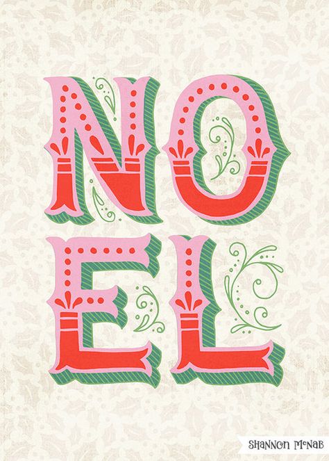 Festive Typography Design, Vintage Christmas Lettering, Vintage Christmas Typography, Christmas Typography Poster, Christmas 23 Trends, Multicolor Printmaking, Christmas Card Lettering, Christmas Design Graphic Illustration, Shannon Mcnab