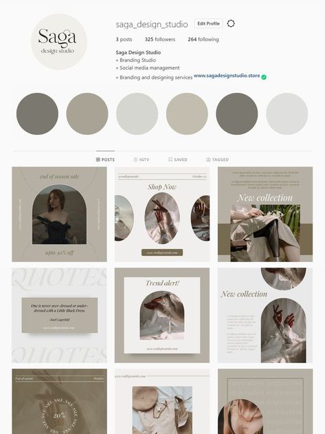 Muted Instagram Feed, Color Combinations For Instagram Feed, Minimal Instagram Feed Ideas, Neutral Social Media, Instagram Feed For Designers, Instagram Business Page Aesthetic, Neutral Color Palette For Instagram Feed, Instagram Feed Colour Palette, Minimalism Instagram Feed