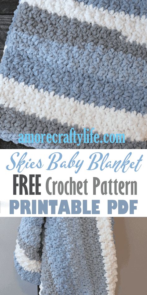 Gray Blue Skies Crochet Baby Blanket - Bernat Blanket Yarn - A More Crafty Life Crochet Borders For Blankets, Chunky Crochet Baby Blanket, Baby Blanket Crochet Pattern Easy, Bernat Baby Blanket Yarn, Baby Afghan Crochet Patterns, Baby Boy Crochet Blanket, Crochet Baby Blanket Free Pattern, Easy Baby Blanket, Chunky Crochet Blanket