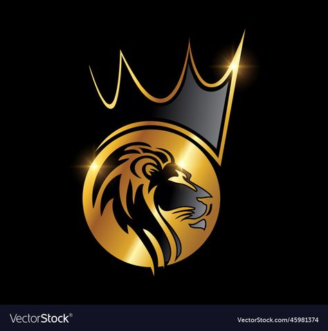 Gold Crown Black Background, Gold Lion Logo, Lion Head With Crown, Lion Logo Design, Leon Logo, Lion With Crown, Beast Logo, Lion Icon, Black Background With Gold