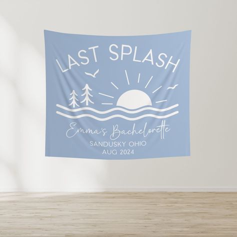 Personalized last splash bachelorette party banners are an easy custom focal-point decoration for your lake bach weekend decorations. With four sizes available ranging from 3ft to 8ft wide, there is something for every space and budget! The durable construction features hemmed edges for a high-end look. Personalize to make a one-of-a-kind piece for your event that is backed by my happiness guarantee! Listing is for ONE banner only. No other items pictured are included. ✦SIZE OPTIONS✦ 36"x26" 60"x50" 80"x68" 104"x88" ✦DETAILS✦ .: 100% Polyester .: hemmed edges .: 4 size options .: personalize with a name and date ✦PRODUCTION TIME✦ Please check the estimated delivery date at checkout for the most up-to-date information. I do my best to keep this as accurate as possible so you can feel confid Bachelorette Party Themes Lake House, Lake Bachelorette Theme, Lakehouse Bachelorette Party, Lake Themed Bachelorette Party, Lake Bachelorette Party Ideas, Lake House Bachelorette Party, Bachelorette Party Lake Weekend, Lake Bachelorette Party, Bachelorette Party Lake