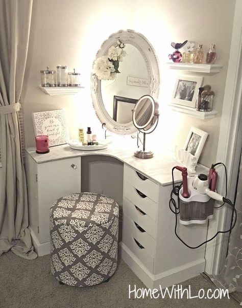 (paid link) Check this awesome product by going to the link at the image. Add a mirror to the vanity table or choose a built-in, and you're every set to look how good you look today. resolution your dresser. see flawless following our range of ... Makeup Table Organization, Table Organization, Small Room Organization, Corner Vanity, Diy Makeup Vanity, Organization Closet, Dressing Table Design, Bathroom Organization Diy, Makeup Table Vanity