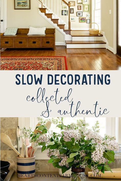 Slow Home Decor, Cozy Collected Home, Finding Your Home Decor Style, Bedding Trend 2023, How To Find Your Home Decor Style, Antique Home Design, Country Style Homes Interior, Styling Thrifted Decor, Collected Home Style