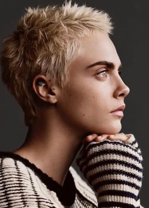 20 Awesome Pixie Haircut For Thick Hair We Love Queer Haircut, Short Blonde Hair Ideas, Really Short Haircuts, Cara Delevingne Hair, Spikey Short Hair, Spikey Hair, Short Punk Hair, Short Hair Highlights, Androgynous Hair