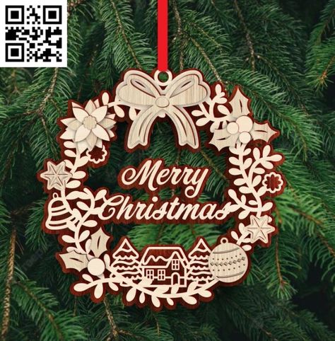 Merry Christmas wreath E0018291 file cdr and dxf free vector download for Laser cut – Download Vector Laser Cut Wood Jewelry, Winter Christmas Scenes, Diy Laser Cut, Merry Christmas Wreath, Laser Cut Wood Crafts, Watercolor Christmas Tree, Creepy Christmas, 3d Svg, Vector Free Download