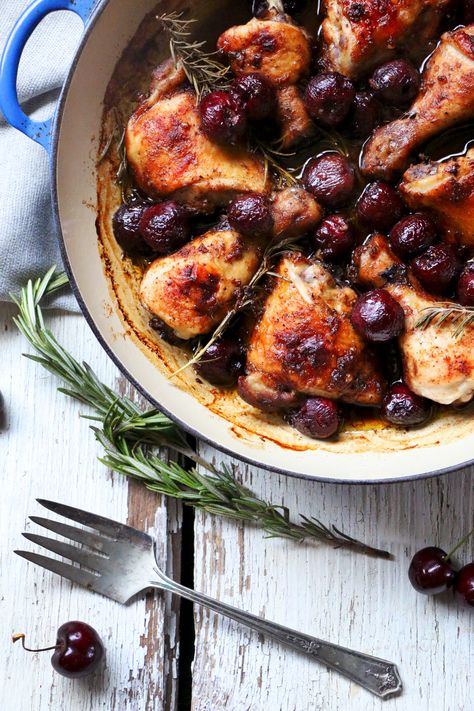 Cherry Balsamic Herb Roasted Chicken - Lepp Farm Market Balsamic Cherries, Chicken Lickin, Garlic Uses, Herb Roasted Chicken, One Dish Dinners, Balsamic Chicken, Farm Market, Dinner Plan, Quick Cooking