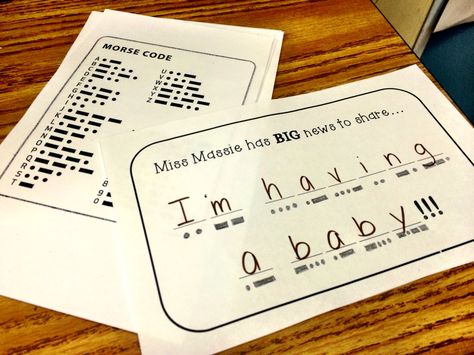 How I told my students I'm pregnant! Morse Code message I'm Pregnant Announcement, Pregnant Surprise Ideas, Cute Ways To Tell Your Bf Your Pregnant, I’m Pregnant Announcement, I’m Pregnant Surprise, I Am Pregnant Surprise, Work Pregnancy Announcement, Im Pregnant Announcement, Unexpected Pregnancy Announcement