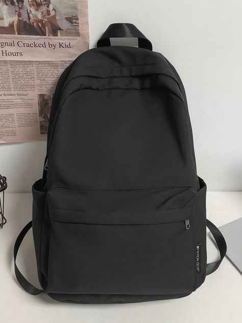 Black    Nylon Plain  Embellished   Kids Bags Small Bags For School, Small Bag For School, School Bags Highschool Black, Korean School Bag Black, Korean Bags For School, Korean School Bag Aesthetic, Black School Bag Aesthetic, Bag Black Aesthetic, Black Bag Aesthetic