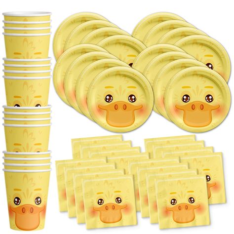 PRICES MAY VARY. PREMIUM PREMIUM DESIGN - Our Duck Themed Party Supplies are suitable for girl’s and boy’s birthday parties, holiday celebrations with your family and friends, special events or for just fun-filled daily meals, snacks, and desserts with picnics and cookouts. Shrieks of joy will be your reward when you use these fun and unique party tableware sets. DURABLE AND HIGH QUALITY - Brightly colored matte laminate designs help to prevent saturation. Birthday Galore party plates and cups a Duck Themed Baby Shower Ideas, Duck Birthday Theme, Duck Birthday Party, Duck Baby Shower Theme, Rubber Ducky Birthday, Themed Baby Shower Ideas, Ducky Baby Shower, Rubber Ducky Baby Shower, Duck Birthday