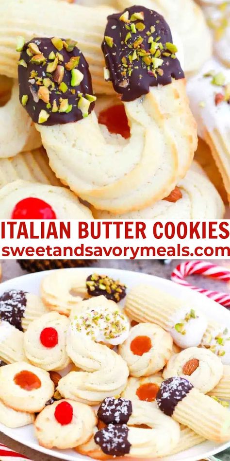 Italian Butter Cookies Recipe - Sweet and Savory Meals Italian Jelly Cookies, Italian Amaretto Butter Cookies, Italian Vanilla Cookies, Italian Cookies Traditional, Long Cookies, Cookies Recipe Video, Gift Bread, Traditional Italian Food, Italian Baking