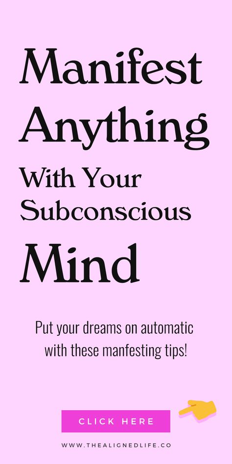 How to use your Subconscious Mind to Manifest Anything Manifest | YES you can manifest anything with the secret law of attraction by using easy subconscious mind programming techniques. Use the power of affirmations, journaling and higher consciousness to "manifestation hack" your way to what you want! Manifest money, manifest love and more | thealignedlife.co | #manifestation Manifest Anything, Mind Power, Wealth Affirmations, Finding Your Soulmate, Manifestation Law Of Attraction, Manifesting Money, Money Affirmations, Manifestation Quotes, Subconscious Mind