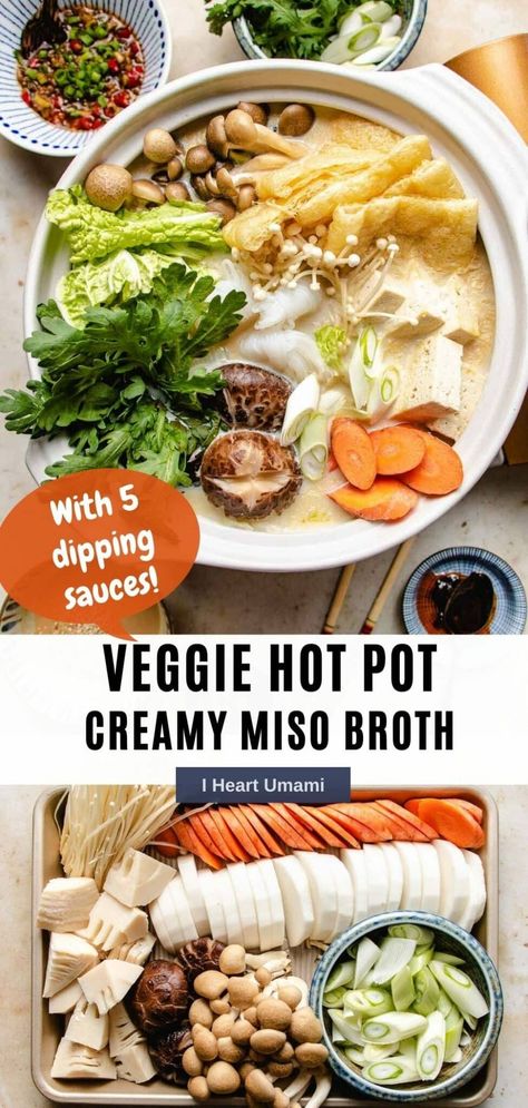 Vegan Hotpot, Vegan Hot Pot, Hot Pot Party, Umami Recipes, Homemade Takeout, Gluten Free Asian Recipes, Budget Friendly Dinner Recipes, Hot Pot Recipe, Miso Broth