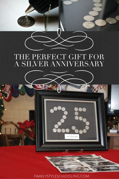 The Perfect Gift for a Silver Anniversary http://familystyleschooling.com/2016/12/19/silver-anniversary-gift/ 25th Anniversary Gift Ideas Couple, 25 Year Anniversary Gifts, 25th Anniversary Gifts For Husband, Silver Anniversary Decorations, Husband Gifts Diy, Happy Anniversary Gifts, 25 Year Anniversary Gift, Silver Wedding Anniversary Gift, Anniversary Crafts