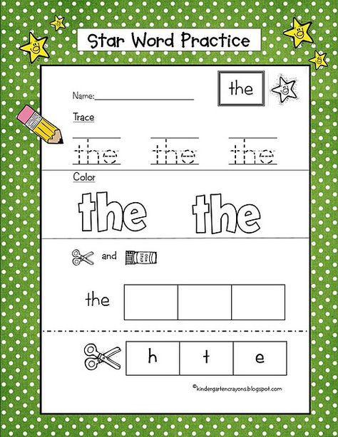 love these, a little simpler than the Donna Whyte ones we are using, maybe good to start the year with these. Preschool Sight Words, Sight Word Worksheets, Kindergarten Fun, Sight Words Kindergarten, Sight Word Practice, Word Practice, Teaching Literacy, Star Words, Word Activities