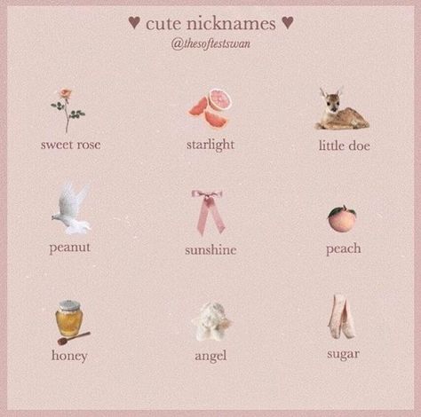 pinterest — 𝑜𝒽𝓃𝑜𝒸𝒶𝓇𝑜𝓁𝒾𝓃𝑒 Beautiful Username, Coquette Words, Soft Nicknames, Cute Nicknames, Aesthetic Names, Pretty Names, Vie Motivation, Holy Mary, Classy Aesthetic