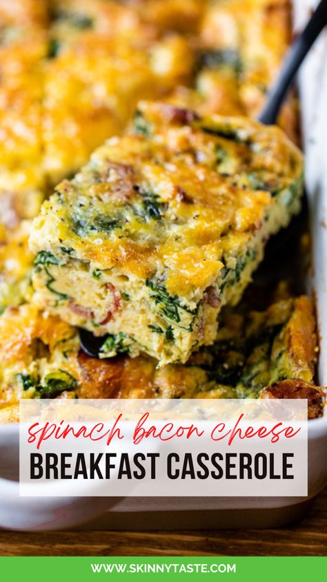 Skinnytaste Breakfast, Spinach Breakfast Casserole, Vegetarian Breakfast Casserole, Spinach Breakfast, Healthy Breakfast Casserole, Breakfast Casserole Bacon, Cheese Breakfast, Broccoli Cheese, Skinny Taste Recipes