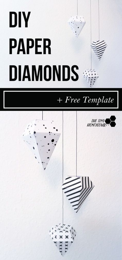 DIY paper diamond with a free template. Easy to make and pretty home decor. All you do is print, cut and glue. Diamond Template, Pretty Home Decor, Origami Diamond, Carton Diy, Paper Diamond, Diy Rangement, Pretty Home, Diamond Party, Cut And Glue