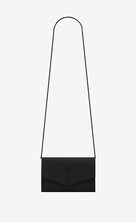 UPTOWN chain wallet in grain de poudre embossed leather | Saint Laurent | YSL.com Mini Envelopes, Envelope Wallet, Chain Wallet, Envelope Bag, Wallet Chain, Medium Bags, Small Leather Goods, Leather Mini, Gold Tone Metal