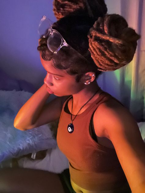 Space Buns Dreads, Loc Petal Space Buns, Locs Hairstyles Buns, 2 Buns Loc Style, Locs With Buns, Space Buns On Locs, Space Bun Locs, Space Buns With Locs, Space Buns Loc Style