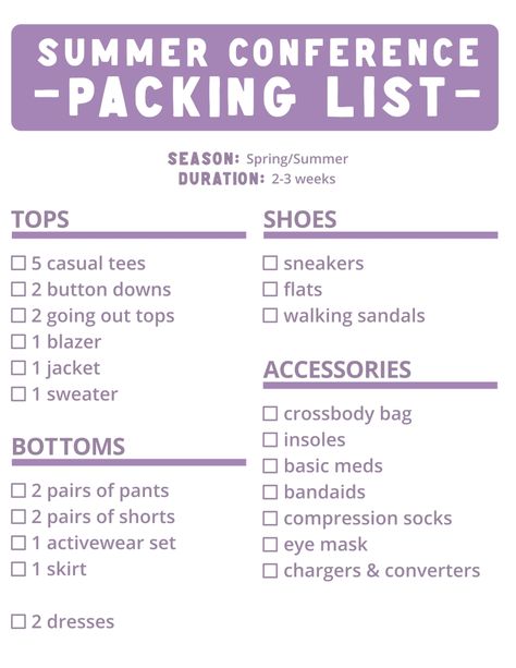 What To Pack For A Ten Day Trip, 3 Week Packing List, Conference Packing List, Academic Conference, Minimalist Ootd, Summer Packing List, Work Conference, Summer Packing Lists, 3 Days Trip