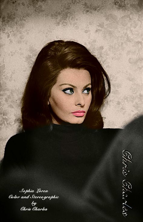 Sophia Loren Color Conversion in 300 dpi 32 bit multilayered Stereographic by Chris Charles from 94 dpi b/w scan Sophia Loren Style, Klasik Hollywood, Sofia Loren, Vlasové Trendy, Italian Actress, Hollywood Icons, Cary Grant, Sophia Loren, Old Hollywood Glamour